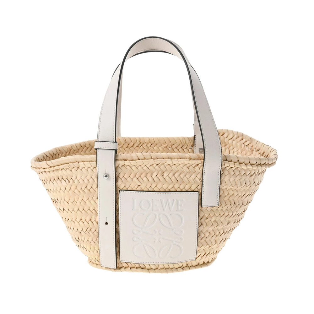 LOEWE Basket Bag White Calf Palm Leaf Handbag